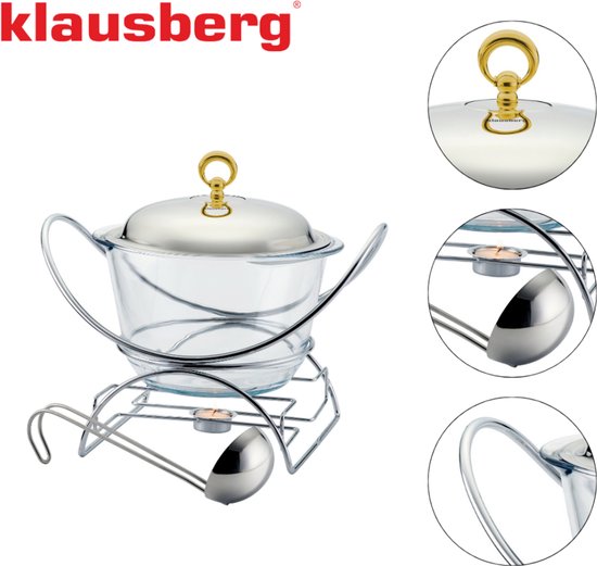 Klausberg 7920 - voedselverwarmer - pot vorm - RVS / glas / 4 liter