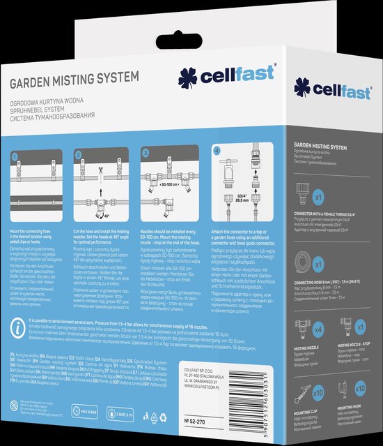 Cellfast 52-270 3/4 "watergordijnset, 7,5 m slanglengte