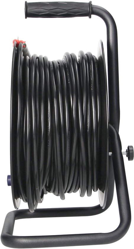 ORNO Stekkerdoos Kabelhaspel met 4 vaste stopcontacten - Verlengsnoer Schuko (type F) - 50m Verlengkabel voor buitengebruik en camping - PVC H05VV-F 3x1.5mm2 - MAX 3200W / 13.9A voor Nederland