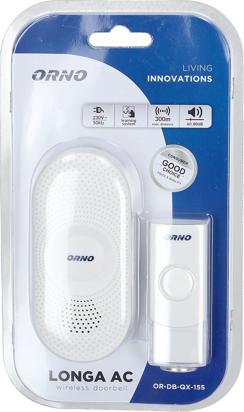 LONGA AC Draadloze deurbel met 1 ontvanger - Plug-in stopcontact - Instelbaar Volume/36 Melodieën - IP44