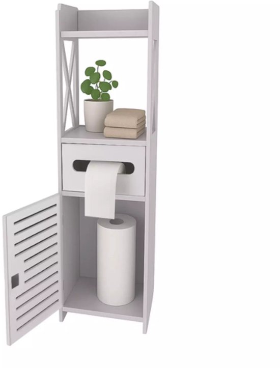 Ruhhy Badkamerkastje met Deurtje en Toiletpapierhouder – Wit 80 cm