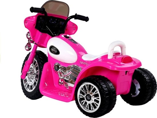 Elektrische politie chopper - trike - motor voor kinderen tot 25kg max 1-3 km/h roze - kids motor - kindermotor - politiemotor