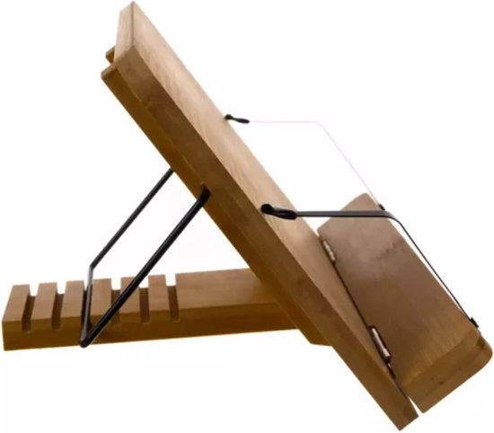 Malatec Kookboeken standaard - bamboe - verstelbaar - metaal - 21 x 28 cm - tablet houder