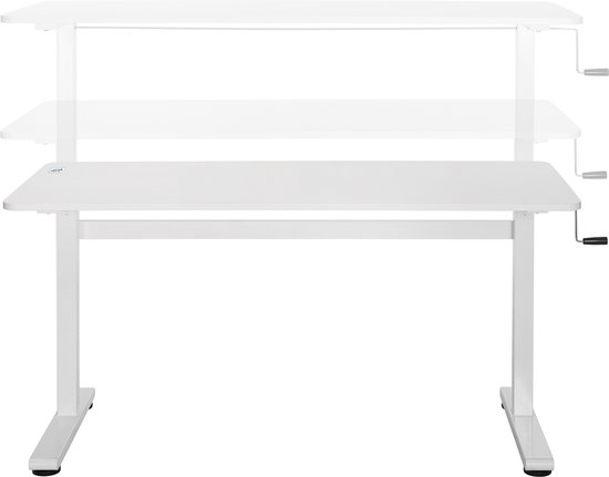 Ergo Office - Zit-sta bureau 140x60cm Handmatig in hoogte verstelbaar bureau max. 117cm | Ergonomische tafel Belastbaar tot 40kg Wit
