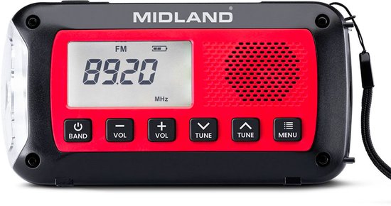 Midland ER100 Noodradio - zaklamp - dynamo - zonnecellen - AM/FM radio, 2600 MAH accu C1665