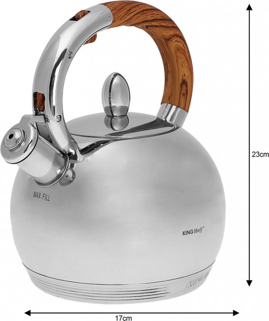 Kinghoff 3778 - Fluitketel - RVS - 3 liter - houten handvat