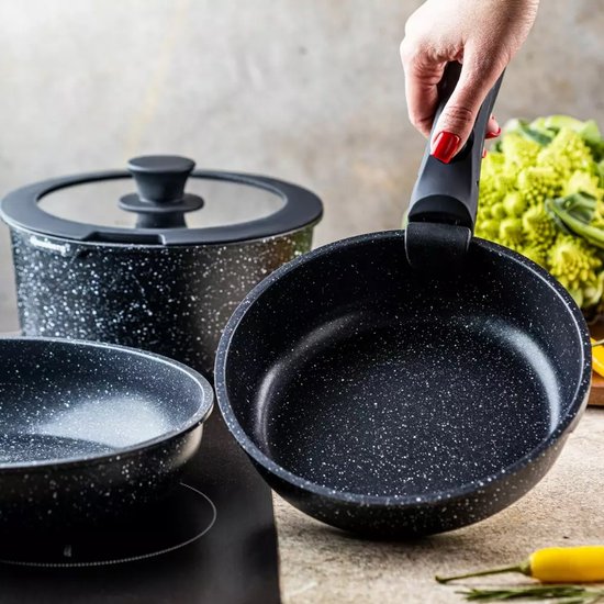 KLAUSBERG - Moderne 5-delige Kookset pannenset met Marmeren Anti-aanbaklaag en Afneembare Handgreep - Geschikt voor Alle Warmtebronnen, Inclusief Inductie