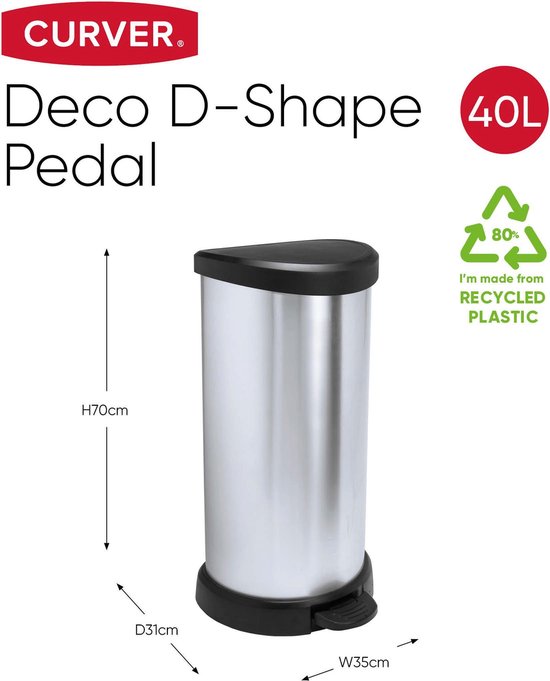 Curver Decobin - Prullenbak - 40 liter - Zilver Metallic