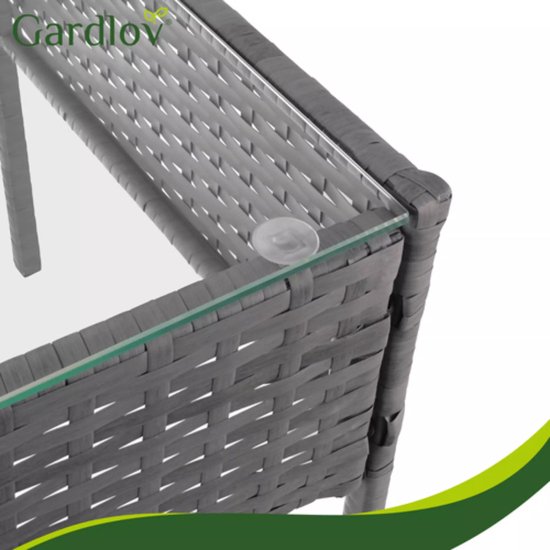 Gardlov Donkergrijze rattan tuinmeubelset met tweezitsbank, 2 stoelen en tafel met glazen blad