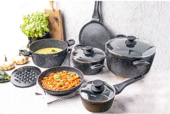 Klausberg 7658 - 12 delige pannenset - Kookpannen - 16-20-24-24-24-28 cm - zwart - met deksel