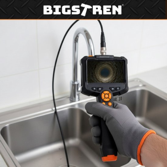 Bigstren Endoscoop inspectiecamera 5 meter met LED verlichting display en accessoires voor leidingen en motoren