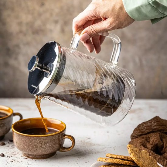 Klausberg Piston Koffie-/Thee Zetter - Glas - 1Liter - Theepress | theemaker| theezetter| French press voor koffie en thee