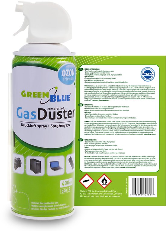 Green Blue Perslucht GB400 400 ml pistoolverstuiver - Kan met een handig pistool - Computerschoonmaakspray