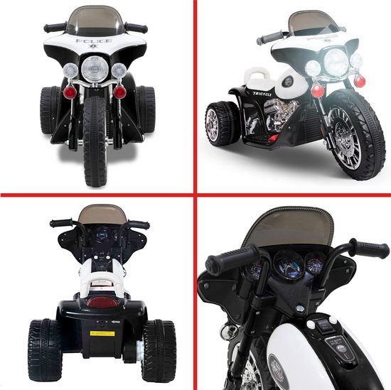 Elektrische politie chopper - trike - motor voor kinderen tot 25kg max 1-3 km/h zwart - kids motor - kindermotor - politiemotor