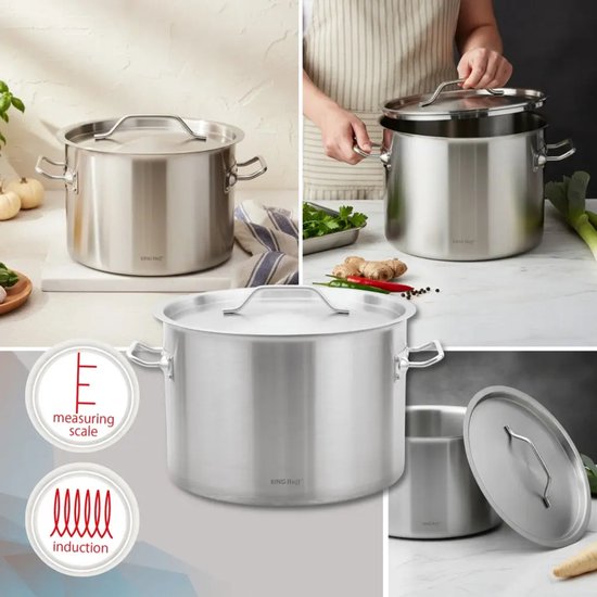 Kookpan - Catering Pan - Grote Soeppan met Deksel - Stockpot - Inductie Geschikt - voor Soep, Pasta & Stoofgerechten - 24L - Ø36 cm - RVS