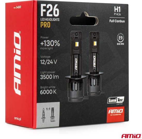 AMiO LumiTec F26 Night Breakers H3 +130% PRO LIMITED LED Koplampen - 68W 12V 24V FULL CANBUS Dimlicht Grootlicht