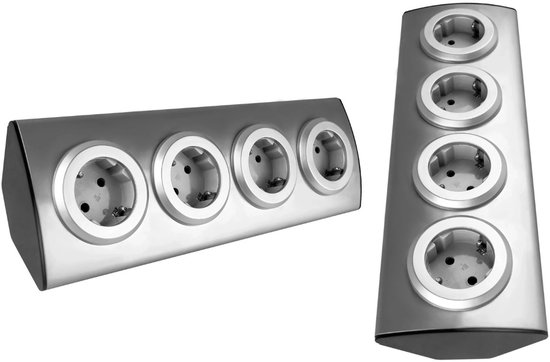Orno stekkerdoos bureau - Verdeelstekker 4 voudig - Hoekstopcontact beveiliging met randaarde - Verdeeldoos zonder kabel - INOX