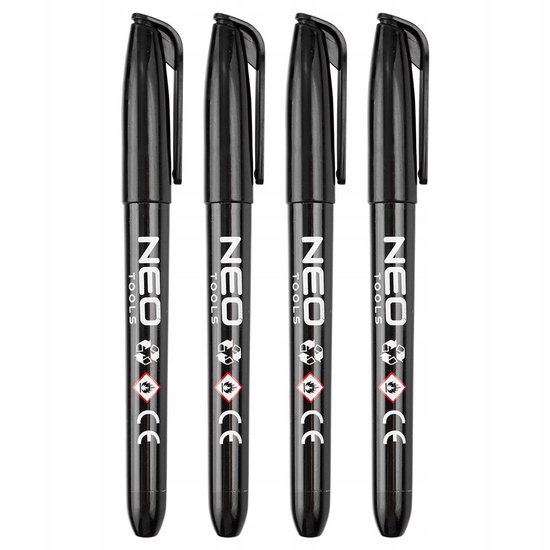NEO 13-856 Bouwmarker Zwart Permanent Waterdicht Oliebasis 4 Stuks