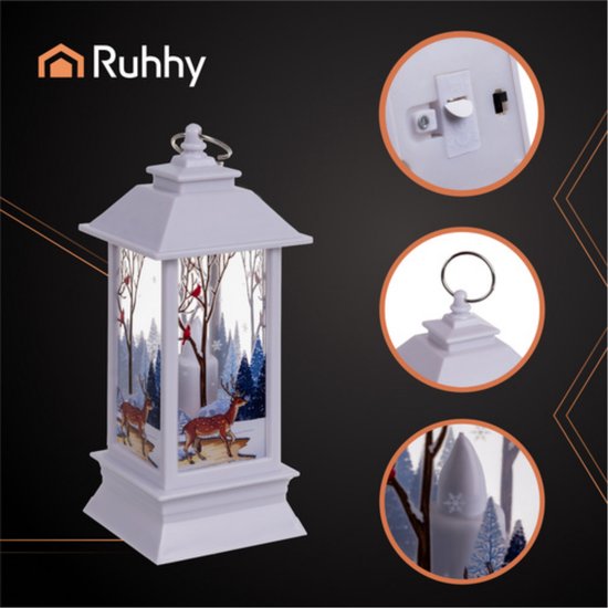 Ruhhy Kerstlantaarn - wit - 12 x 5 cm - kunststof - LED licht - lantaarn - kerst - kerstlicht