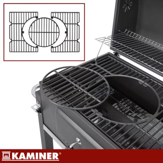 Kaminer Zwarte houtskool barbecue 116 x 70 x 110 cm met thermometer en zijtafel