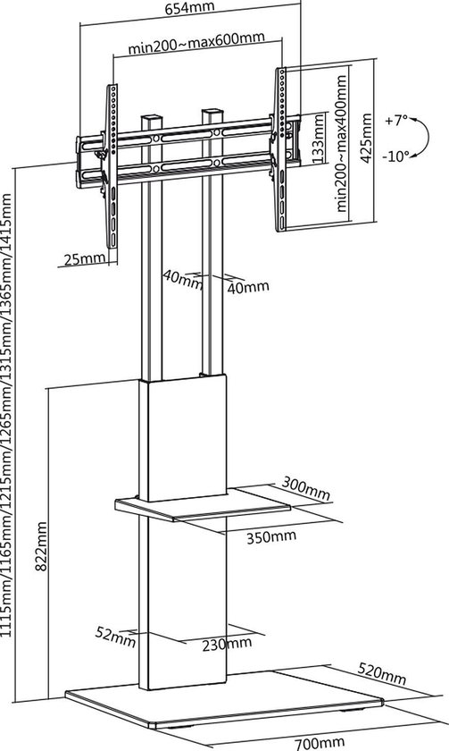 Professionele TV Standaard voet met een plank Maclean MC-865 max 40kg houder