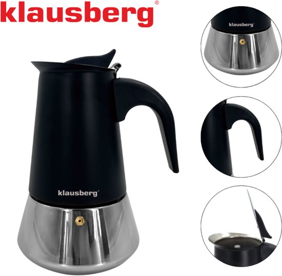 Klausberg Espressokoffiezetapparaat KB-7844 – 4 Kopjes – RVS – Geschikt voor Inductie - Espresso Maker - 200ml - Percolator