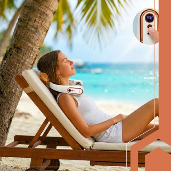 Ruhhy Draagbare nekventilator wit met goudkleurige accenten 5 standen USB C oplaadbaar