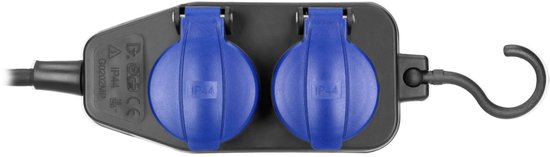 Orno Vrijstaande Stekkerdoos voor buiten - Verlengkabel met 4 stopcontacten - Kabellengte 10 meter - IP 44 - Zwart/blauw
