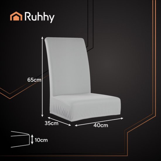 Ruhhy Stoelhoezen – Lichtgrijs – Velours Stretch – Wasbaar – 6 stuks
