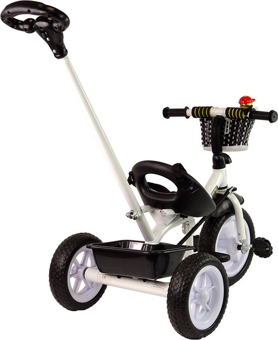 Driewieler - met duwstang en fietsmandje- 95x48x90cm - zwart