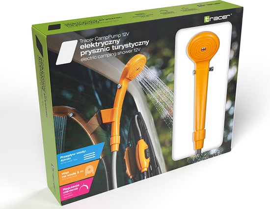 Tracer CampPump 12V Elektrische Camping Douche - Campingdouche - Draagbare Douche - Kampeerdouche - Oranje