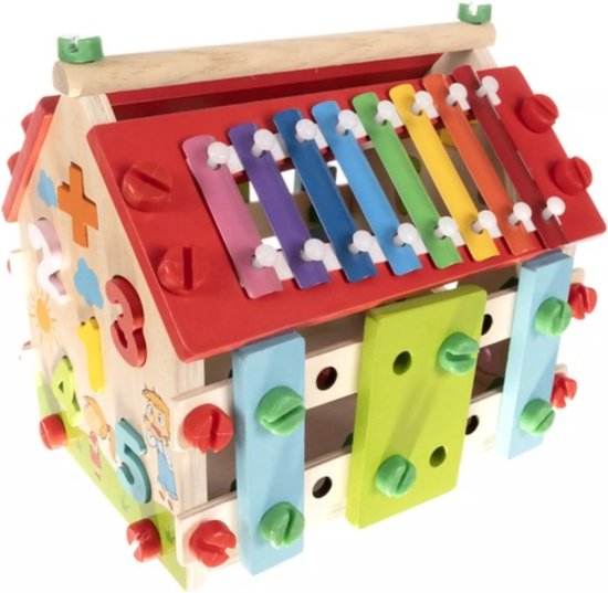 Activity-Center Houten Huis - Montessori Speelgoed - Muziek Maken - Getallen Leren - Tellen
