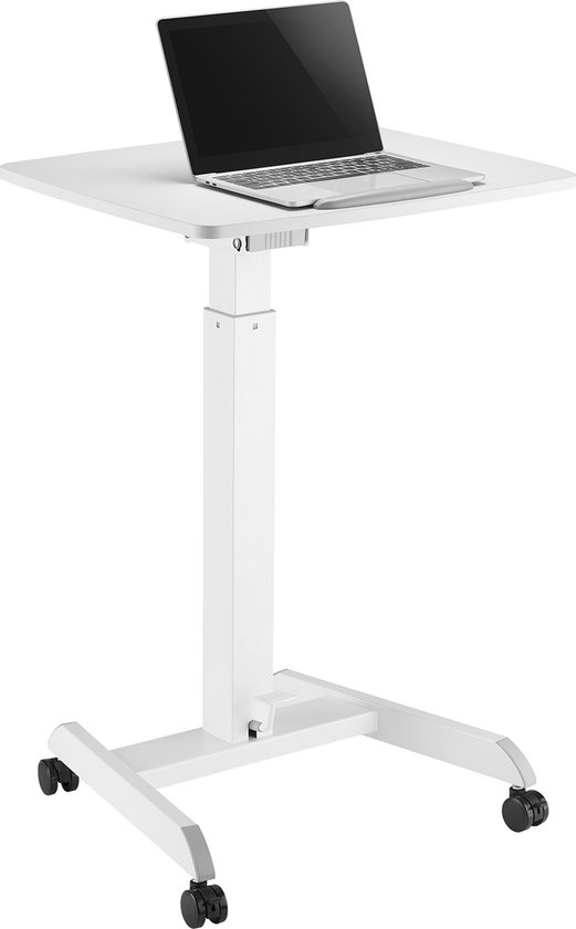 Maclean - Laptoptafel met wielen | Zit-sta bureau in hoogte verstelbaar tot maximaal 113cm 30 graden kantelbaar | Wit