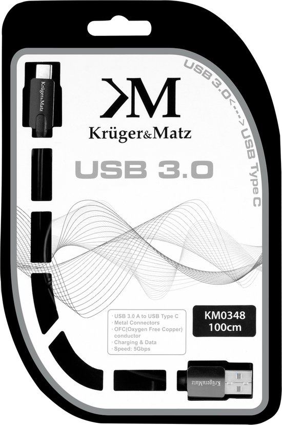 Krüger&Matz - USB-kabel - 100cm - USB 3.0 - USB-C