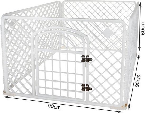 Hondenren - Puppyren - Box voor hond/puppy - Bench - Kooi - Ren - Wit - Transporteerbaar - Met poortje - 90X90X60CM + 3 gratis tennisballen voor honden
