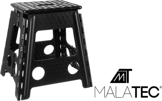 Malatec Inklapbaar krukje - zwart - 39 cm - opvouwbaar - huishoudkrukje - opstapje - max 100 kg