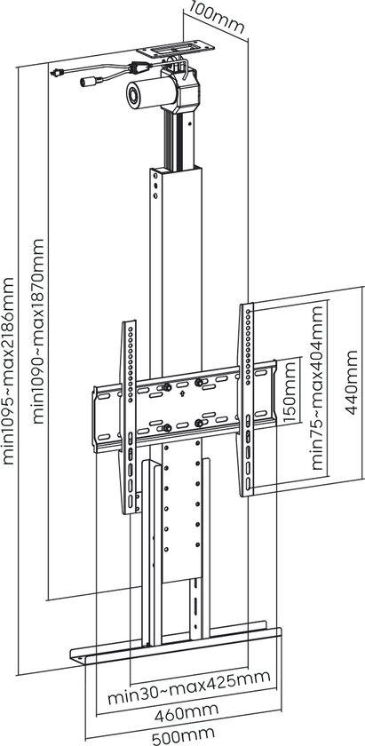Maclean - TV-beugel - Elektrische plafondverlengbeugel voor TV, 32''-55'', VESA 400x400, max 50kg, MC-976
