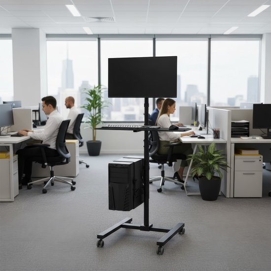 Maclean MC-793 - Monitorstandaard op wielen - statief - PC houder - trolley voor de monitor - ideale stand-up werkplek!