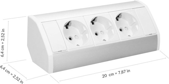 Orno Hoekstekkerdoos - 3 stopcontacten - Opbouw hoekstekkerblok met 60 cm kabel - Wit/Zilver