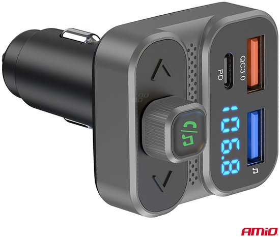 Car FM Transmitter – 2×USB-A en 1×USB-C – 12V/24V – Bluetooth – Handsfree Bellen en Snelladen