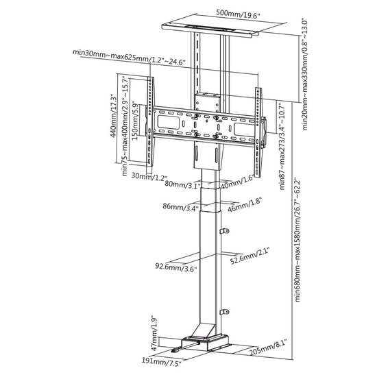 Elektrische TV Beugel Lift met afstandsbediening voor 37-65" tv MC-866 Maclean