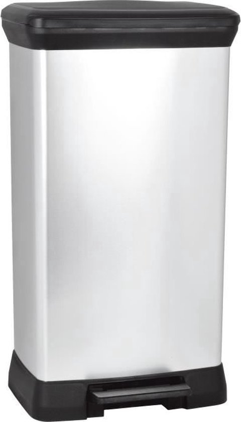 Curver Vuilnisbak met Pedaal - Plastic - 50 liter - Zwart / Zilver
