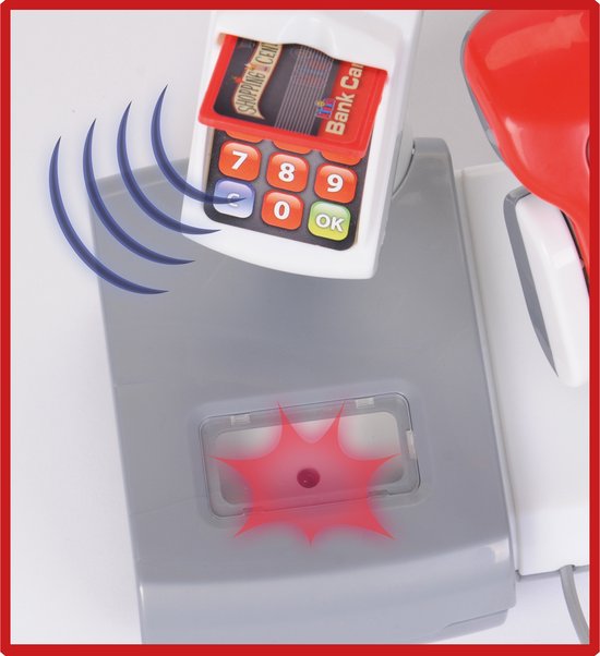 Klein Toys elektronische kassa - touchpad, scanner, weegschaal en rekenmachinefunctie - 31x15,5x23 cm - incl. speelgeld, uitschuifbare geldla, licht- en geluidseffecten - grijs