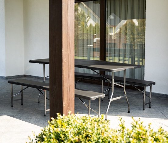 Malatec campingtafel en 2 banken inklapbaar 180 cm zwart - opvouwbaar - picknicktafel - handig voor in de camper of caravan - complete set - cateringset