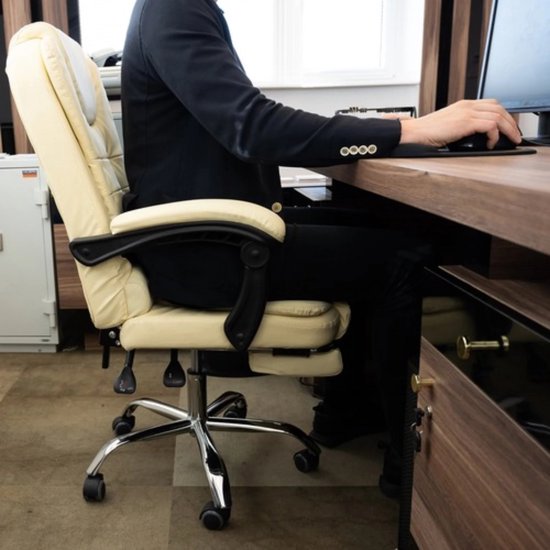 Malatec Bureaustoel 23287 - Crème Wit - Eco-leer: Ultiem Comfort voor Uw Werkplek