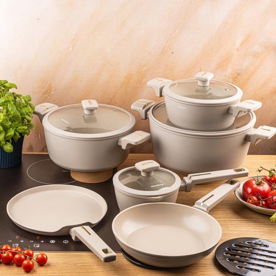 Klausberg KB-7967 Pannenset | 12-Delig | Anti-aanbaklaag | Geschikt voor Inductie | Beige
