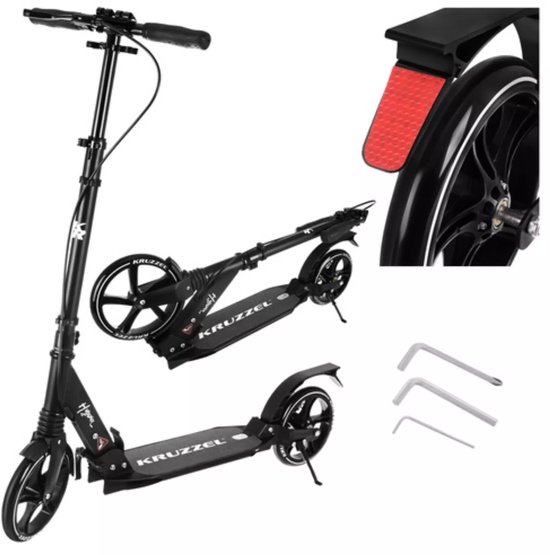 Kruzzel Opvouwbare step zwart wit met 20 cm wielen, verstelbaar stuur 84 tot 103 cm en maximaal 100 kg belastbaar