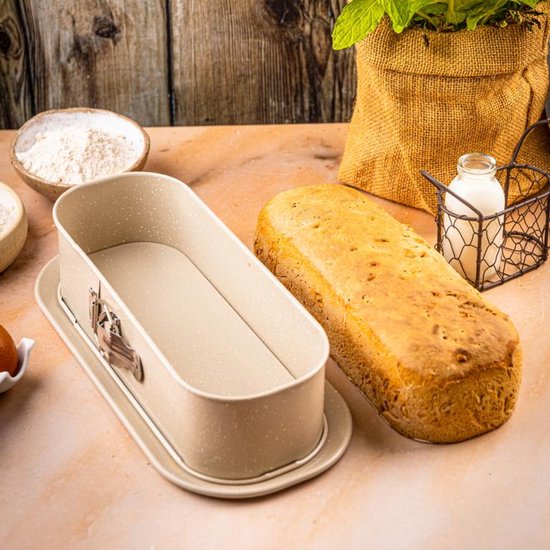 Kinghoff 1976 - Bakvorm met losse bodem 34,5x15,5x8 cm - Broodvorm voor Hartige taarten, Cheesecake en Paté - Antiaanbaklaag - Ovenbestendig tot 220°C - Bakvorm - Ovenvorm - Cakevorm - Taartvorm -