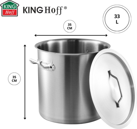 KINGHoff Kookpan 45 cm Ø, 71 Liter - Professionele RVS Stoofpan voor Collectieve Keukens - Geschikt voor alle warmtebronnen inclusief inductie