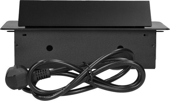 Bureau stekkerdoos met USB A&C - Pop up stekkerblok met 2 stopcontacten- Inbouw Verdeelstekker met RVS afwerking - Verdeeldoos met 1.5 meter kabel - voor max. 3680 Watt - Penaarde - Zwart